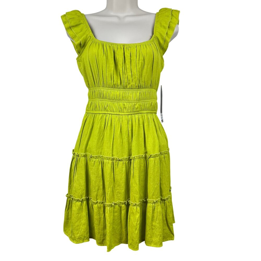 NEW Trixxi Babydoll Milkmaid Dress Tiered Ruffle Green Sm Coquette Cottagecore